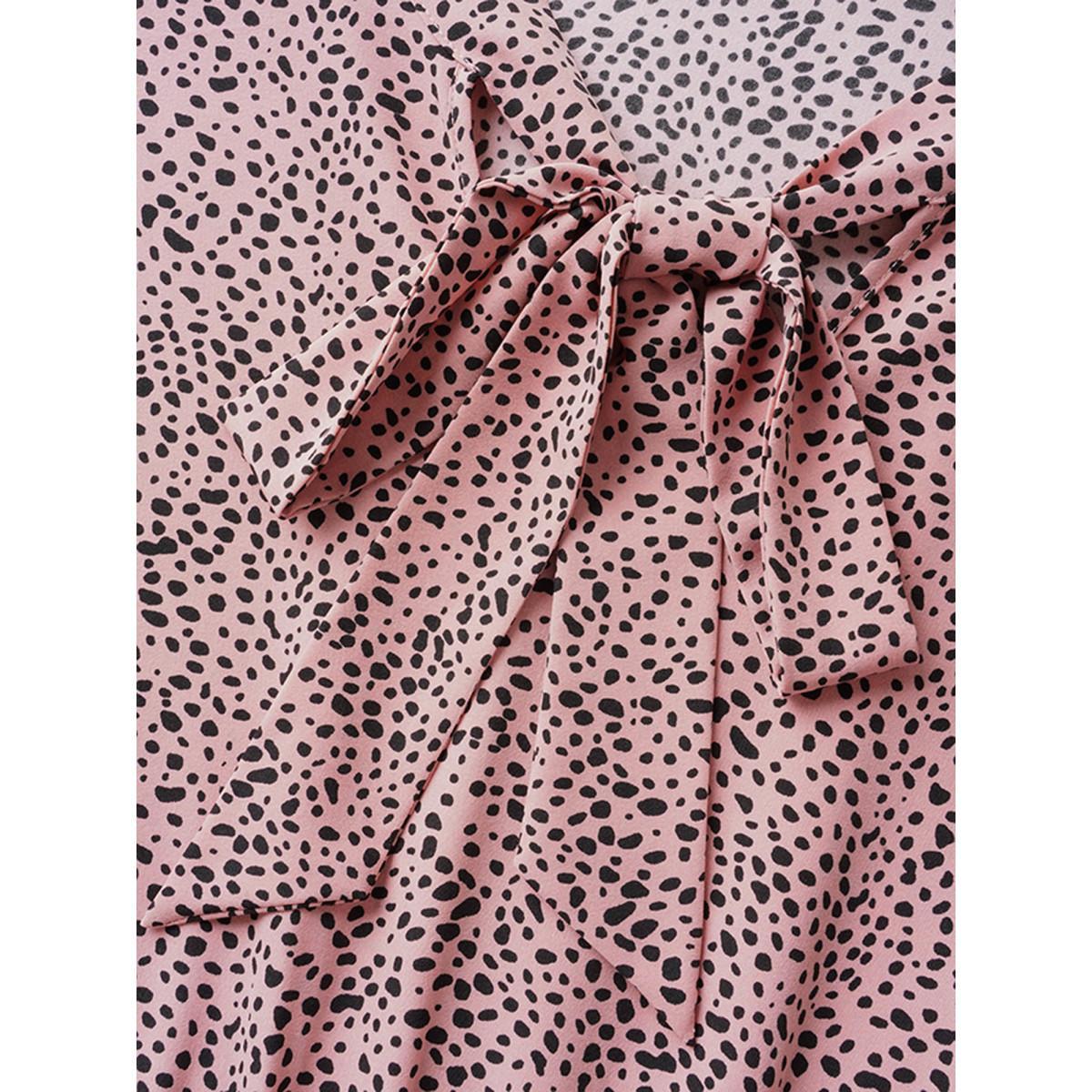 Plus Size Asymmetrical Polka Dot Tie Knot Midi Dress Beanpastepowder Women Elegant Tie knot Ribbon-tied collar Cap Sleeve Curvy BloomChic 18-20/2X Product Image