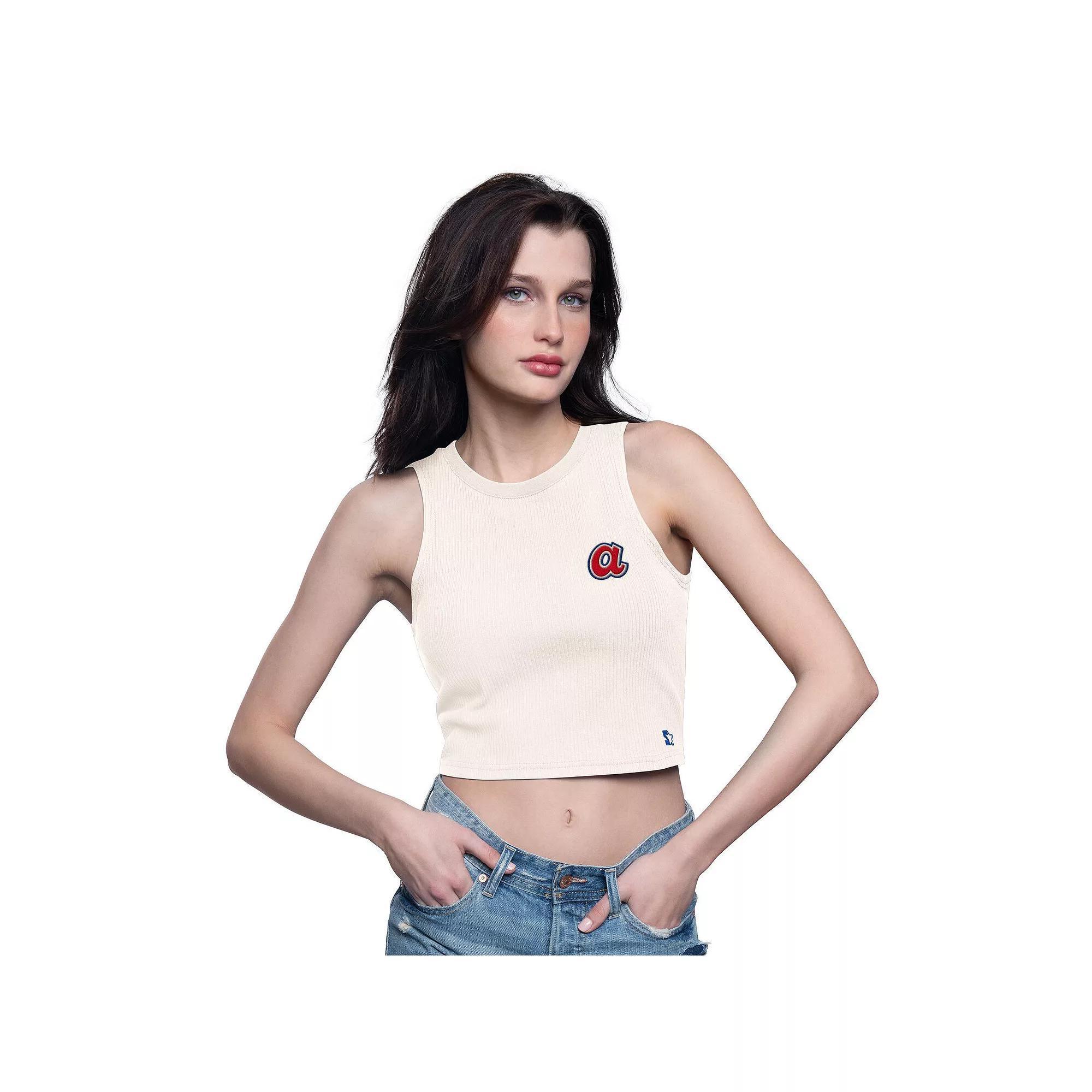 Womens Starter Cream San Diego Padres Vintage Logo Show Up Cropped Tank Top Product Image