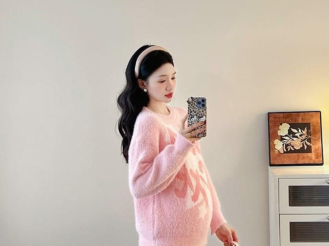 Maternity Round Neck Lettering Sweater Product Image