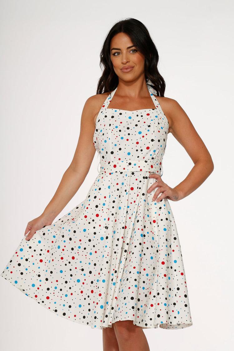 White Candy Halter Swing Dress Product Image
