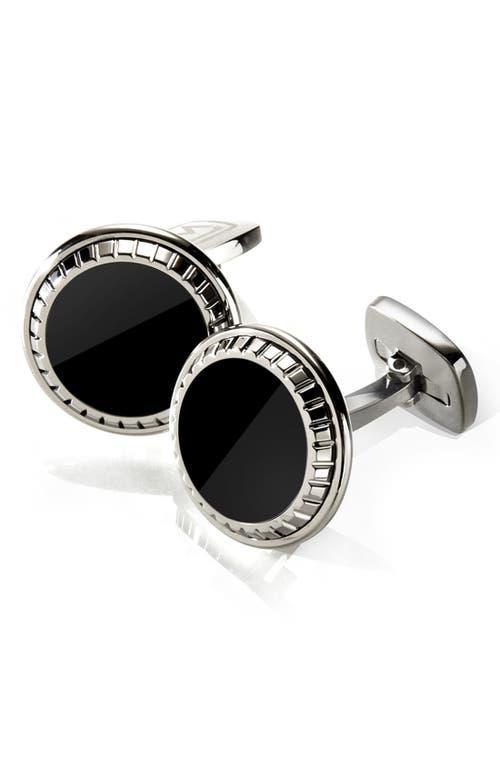 Mens Black Enamel Round Cufflinks Product Image