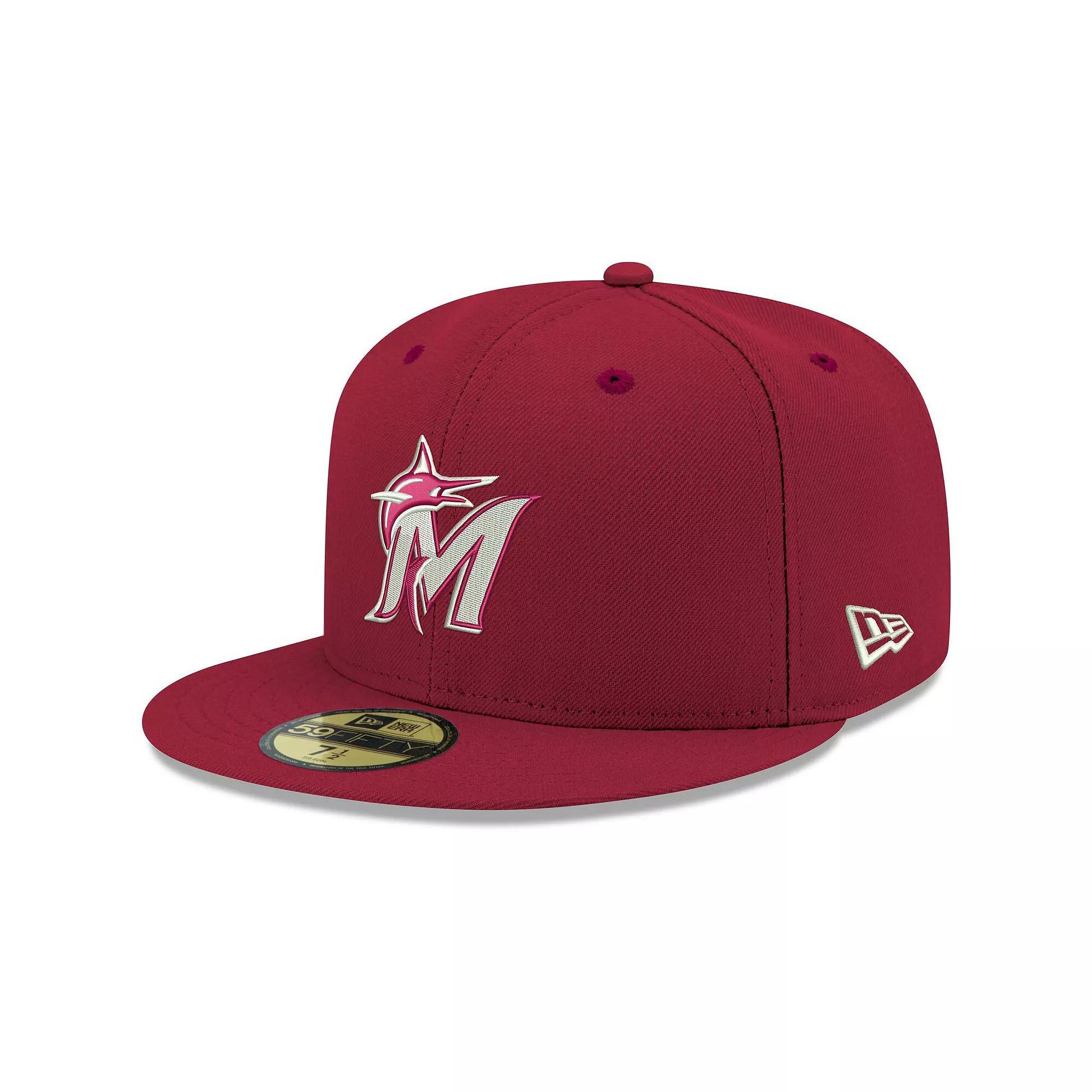 Men's New Era Cardinal Miami Marlins White Logo 59FIFTY Fitted Hat, Size: 7 5/8, Red Product Image
