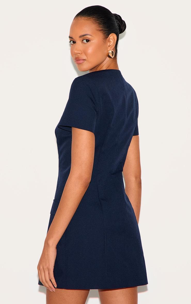 Navy Woven Tailored Short Sleeve Mini Dress Product Image