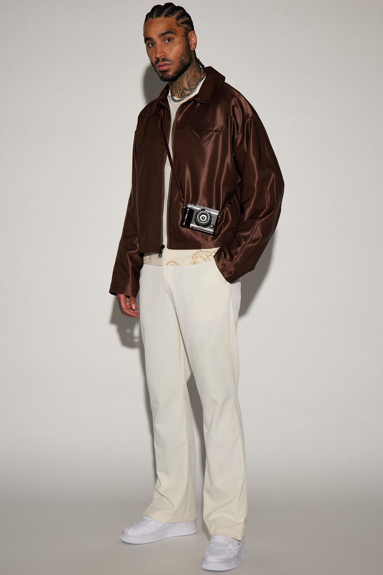 U Get Me Satin Cropped Jacket - Dark Brown Product Image