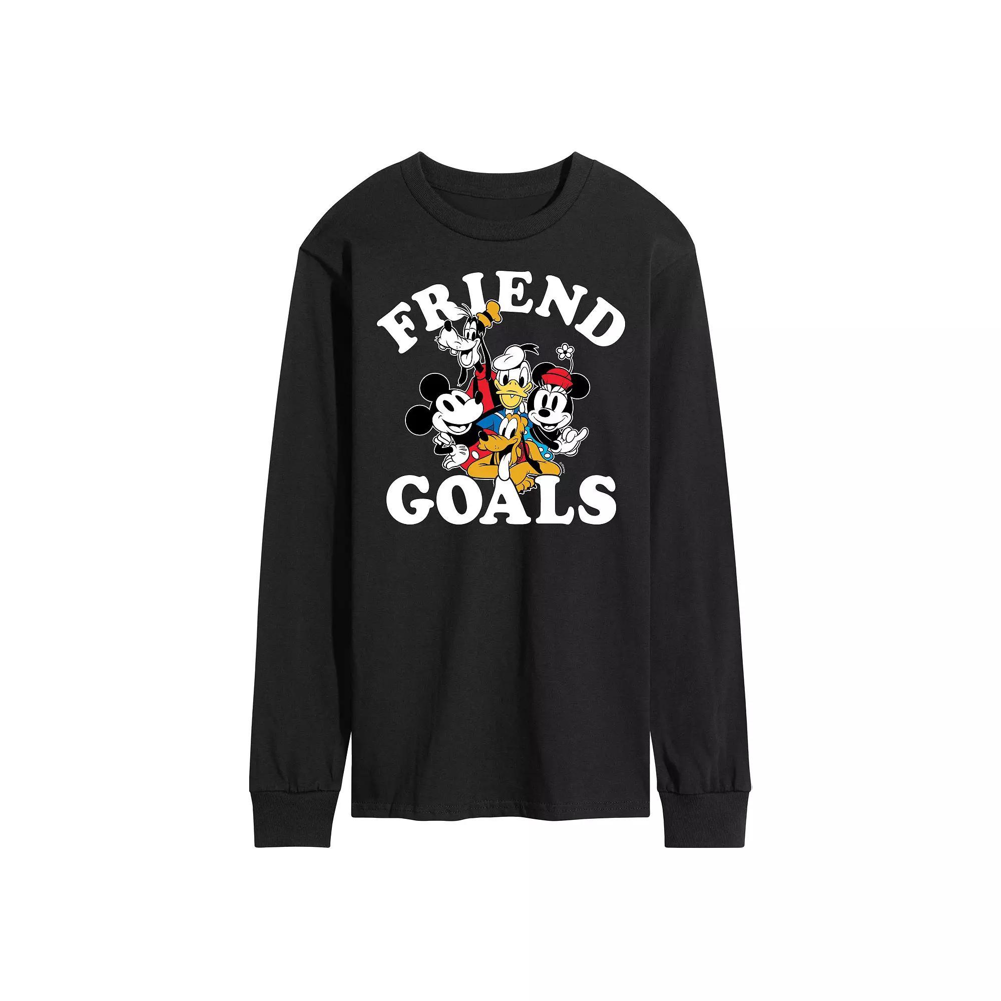 Disneys Mickey Mouse & Friends Mens Friend Goals Long Sleeve Graphic Tee Blue Product Image