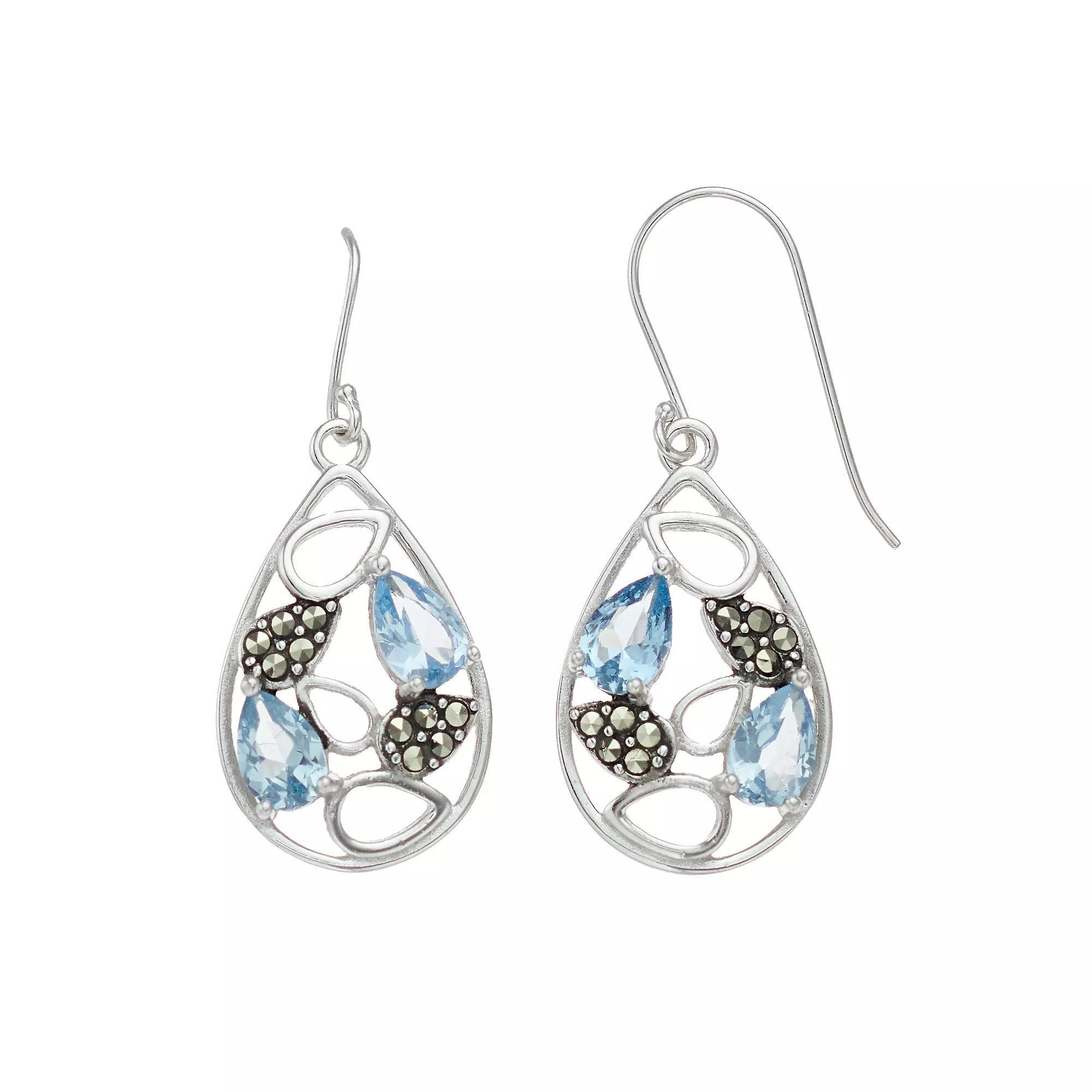 Tori Hill Sterling Silver Marcasaite & Blue Glass Drop Earrings, Women's Product Image