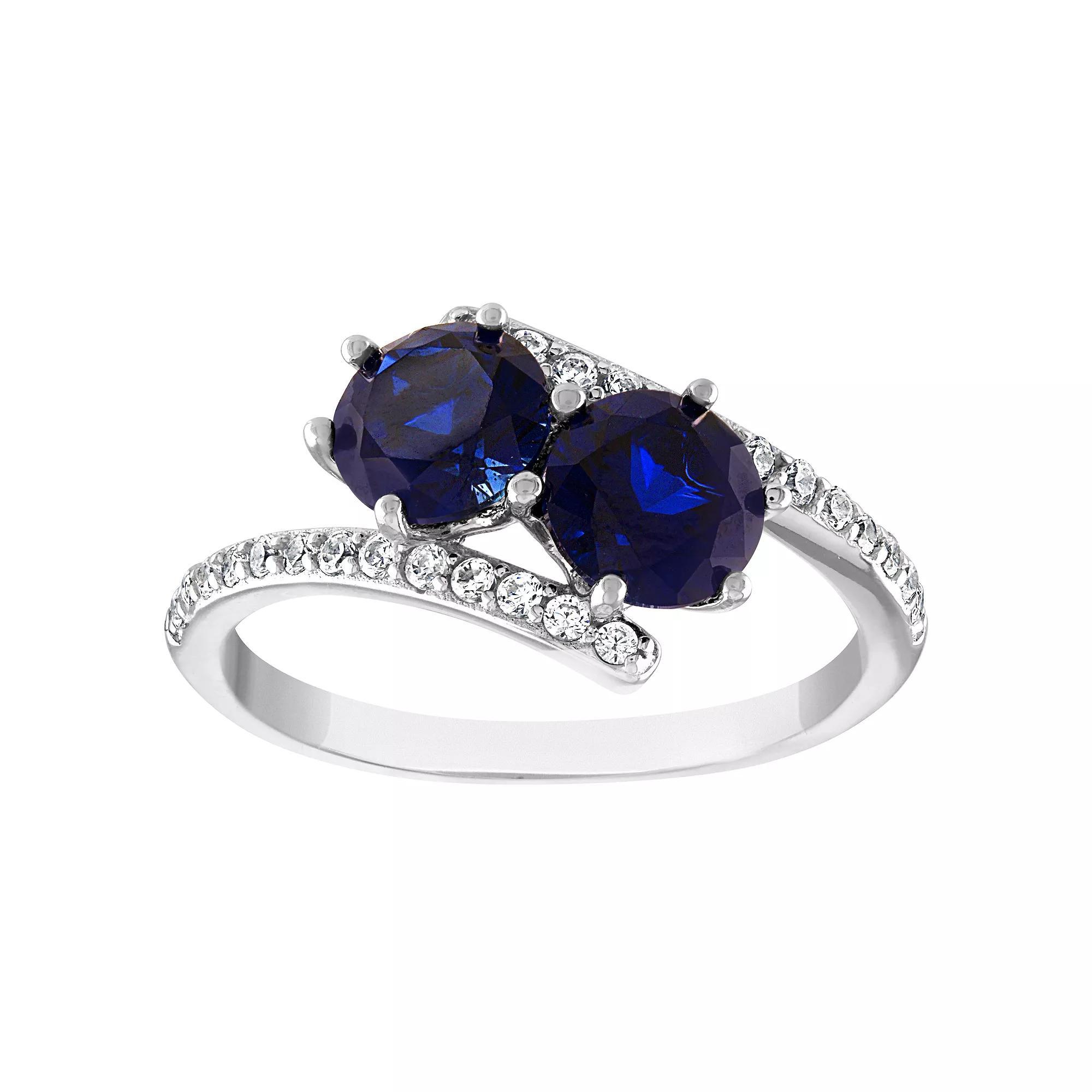Designs by Gioelli Sterling Silver Lab-Created Sapphire 2-Stone Ring, Women's, Size: 6 Product Image