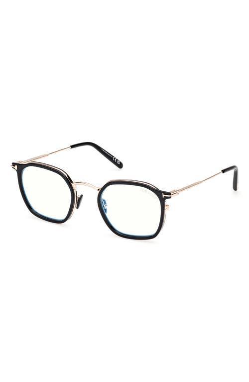 TOM FORD 50mm Round Blue Light Blocking Glasses In Black Product Image