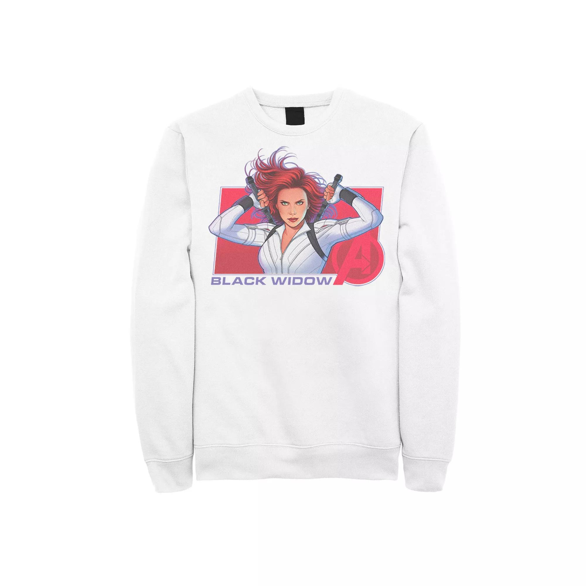 Men's Marvel Black Widow Animated Avengers Logo Sweatshirt, Size: Medium, White Product Image