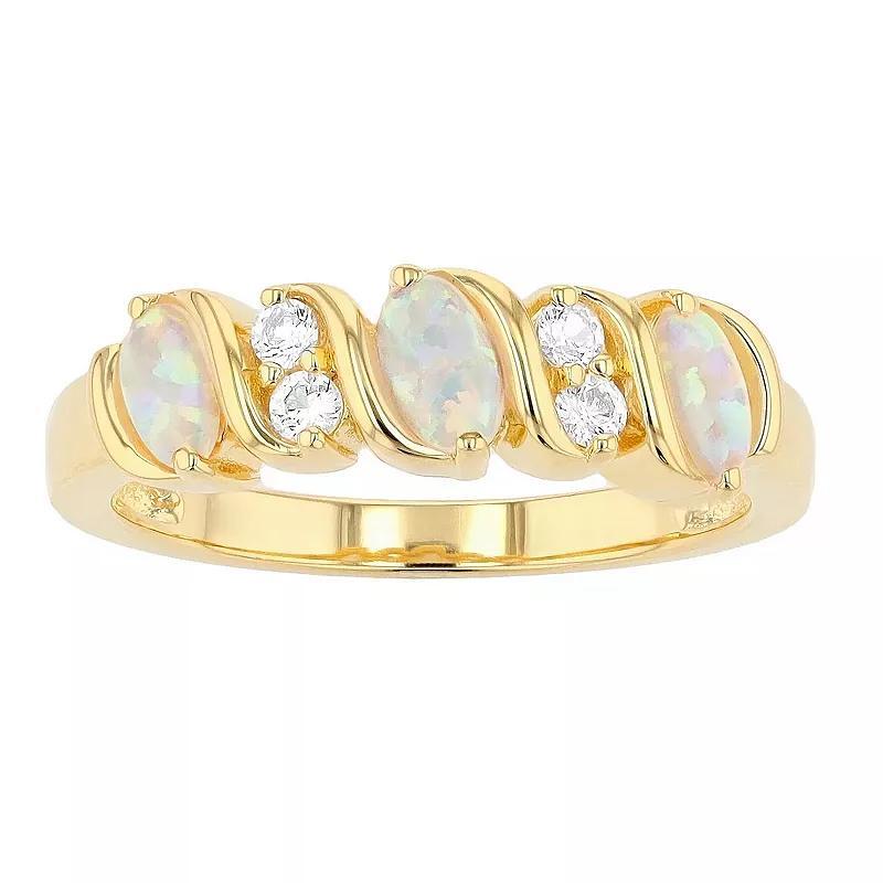 Gemminded 18k Gold over Sterling Silver Lab Created Opal Band Ring with Lab Created White Sapphire Accent, Women's, Size: 7, Gold Tone Product Image