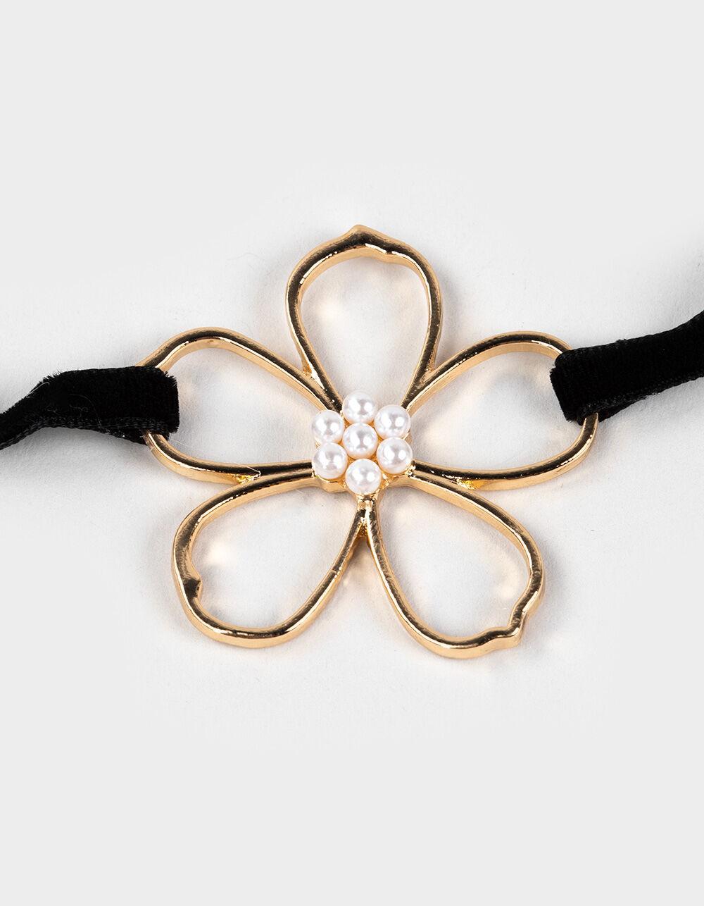 FULL TILT Velvet Flower/Pearl Choker - GOLD Product Image