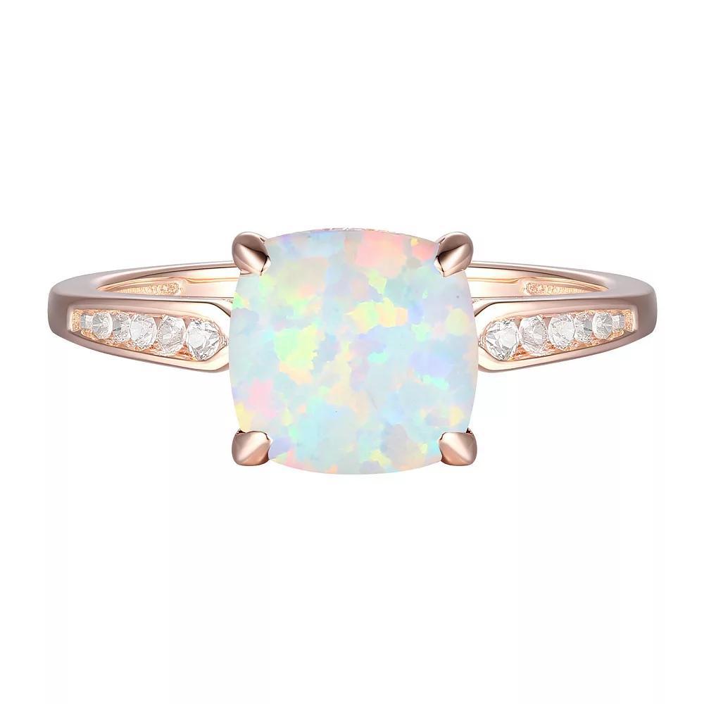 14k Rose Gold Over Silver Lab-Created Opal & Lab-Created White Sapphire Ring, Women's, Size: 7 Product Image