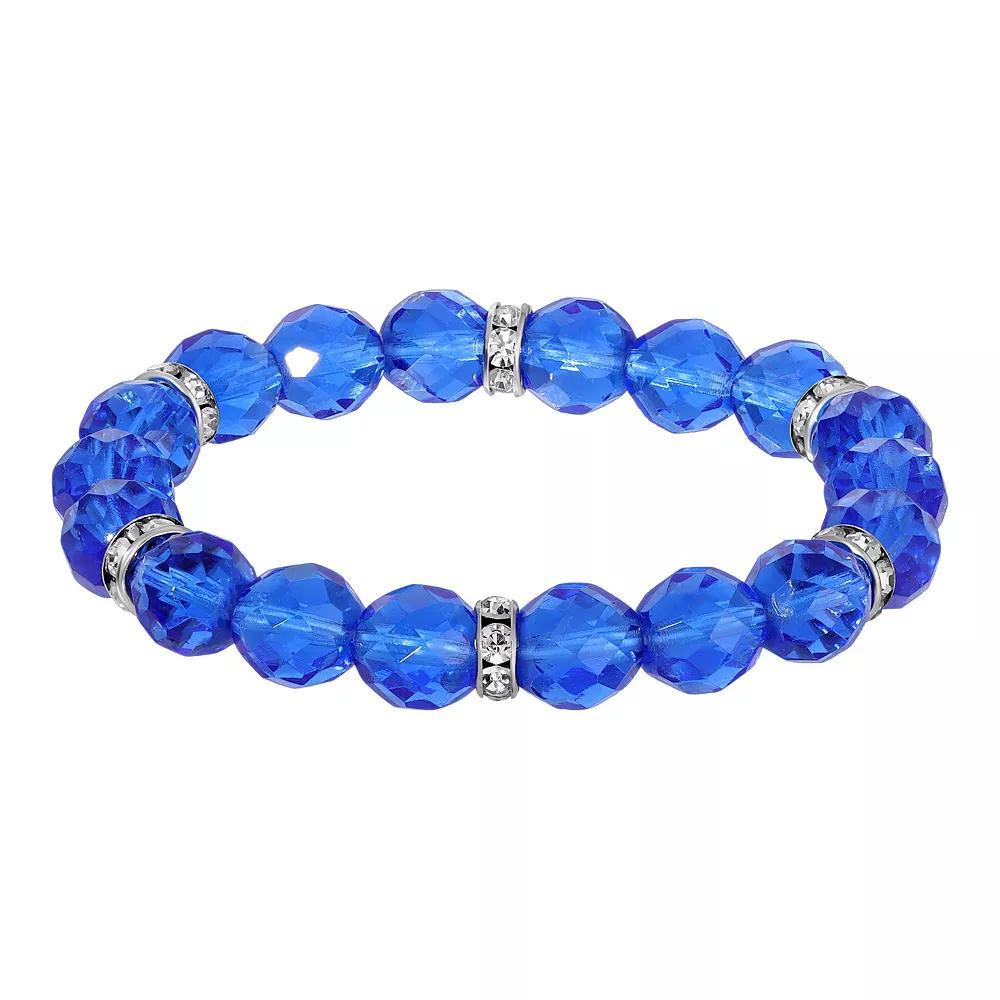1928 Silver Tone Crystal Bead Stretch Bracelet, Womens, Blue Product Image