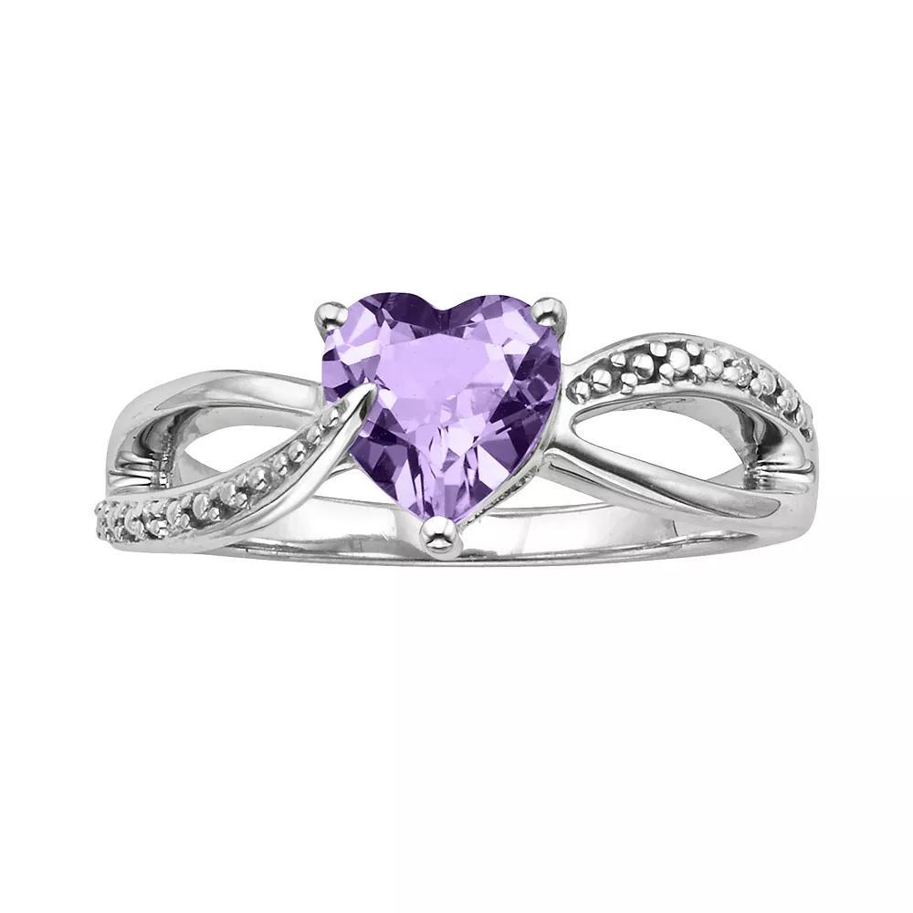 Sterling Silver Amethyst and Diamond Accent Heart Bypass Ring, Women's, Size: 7, Purple Product Image