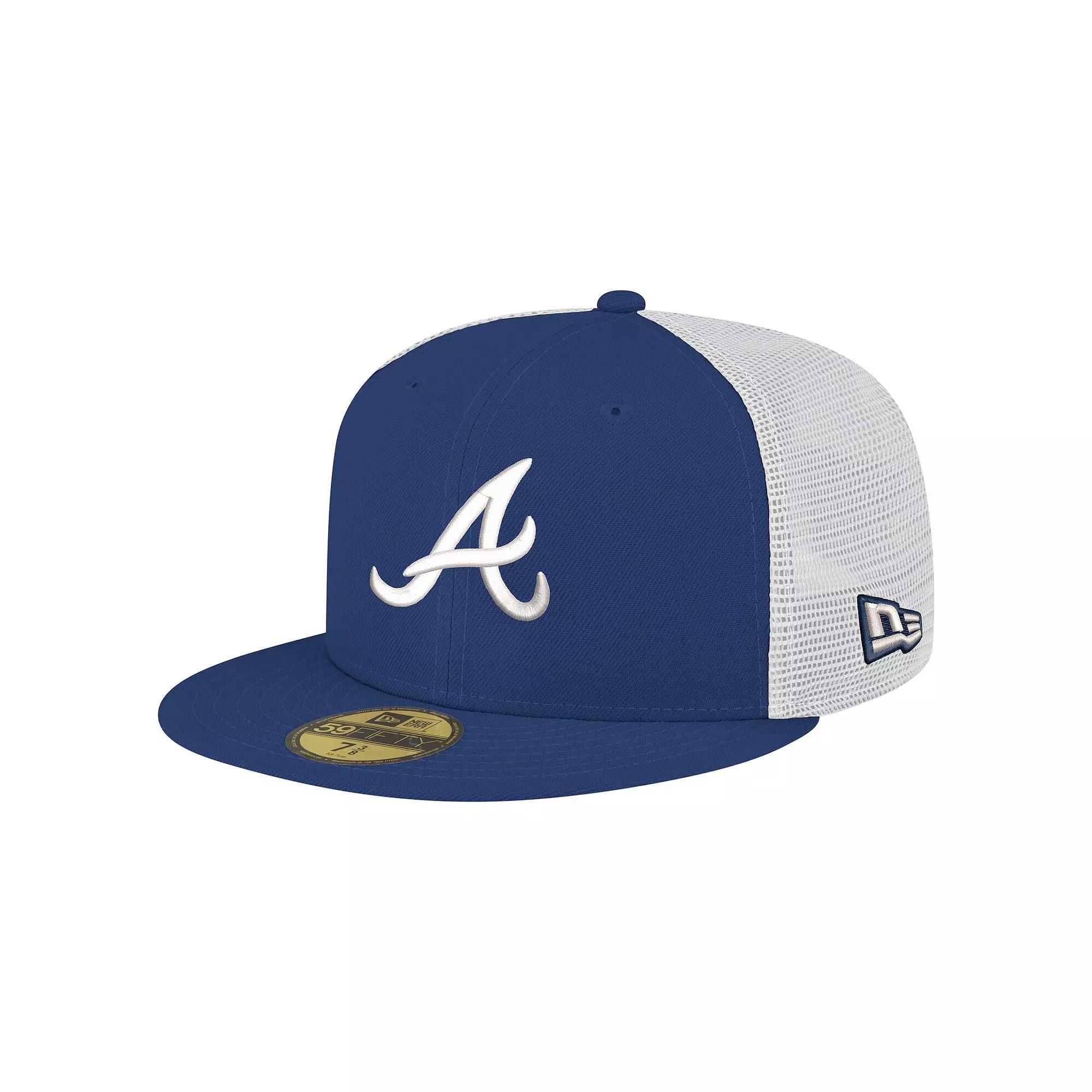 Men's New Era Navy Atlanta Braves Team Color 59FIFTY Trucker Fitted Hat, Size: 7 1/4, Blue Product Image