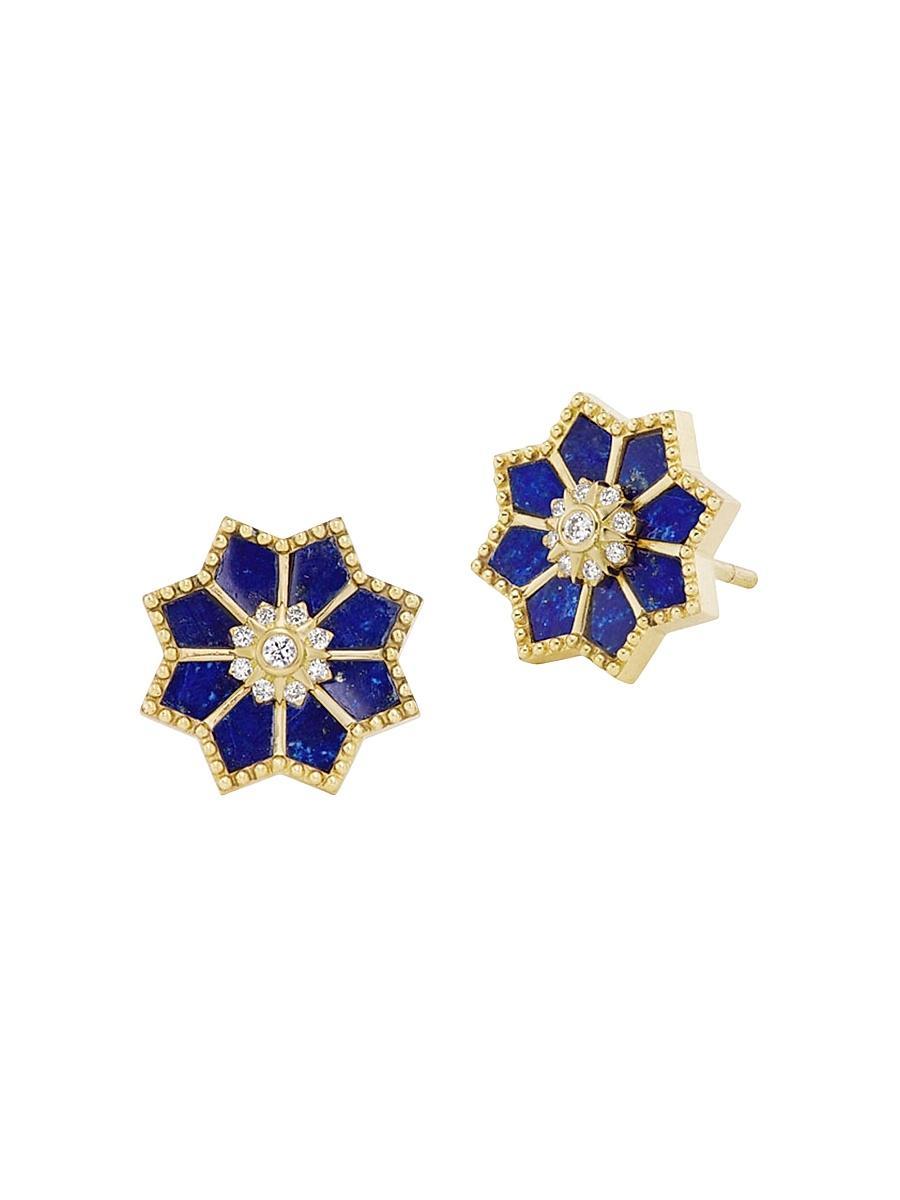 Womens Fez 18K Yellow Gold, Malachite & 0.07 TCW Diamond Stud Earrings Product Image