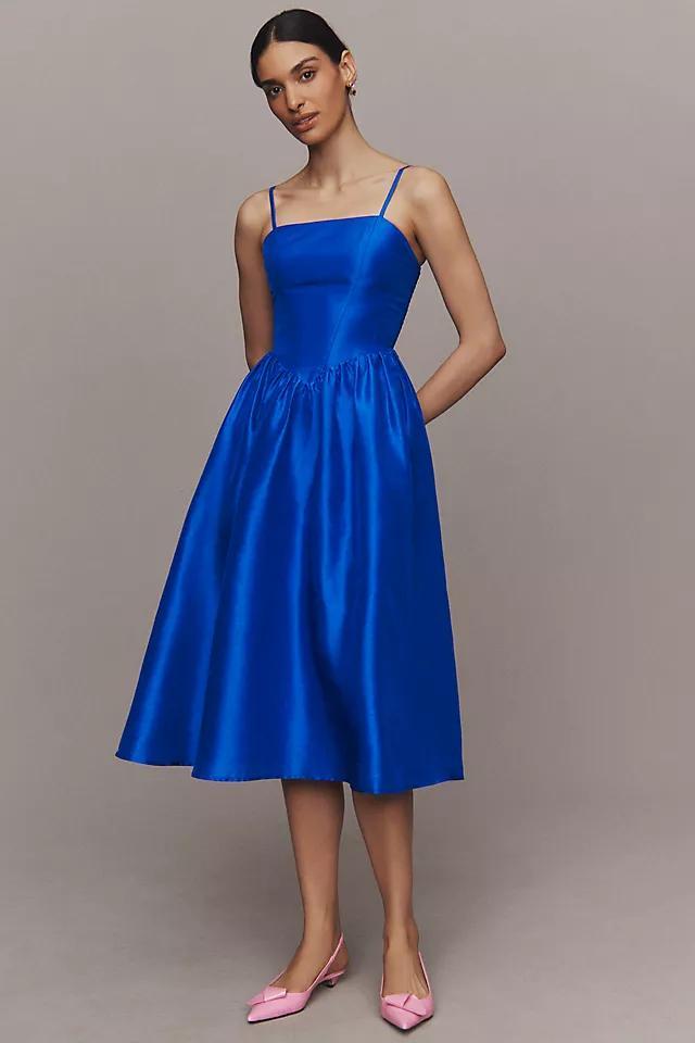 Hutch Eddi Sleeveless Straight-Neck Shantung Drop-Waist A-Line Midi Dress Product Image