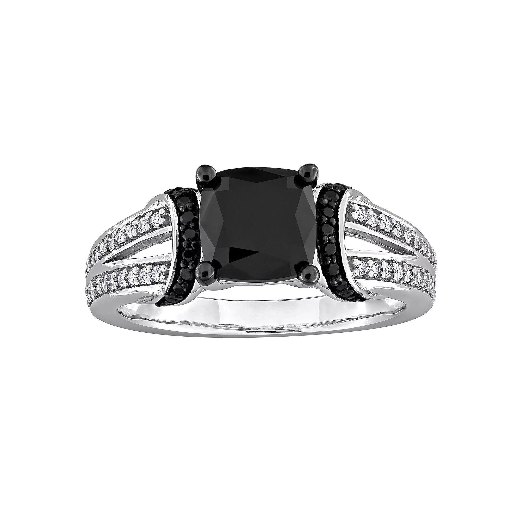Stella Grace 14k White Gold 2 1/3 Carat T.W. Black & White Diamond Split Shank Engagement Ring, Women's, Size: 9 Product Image