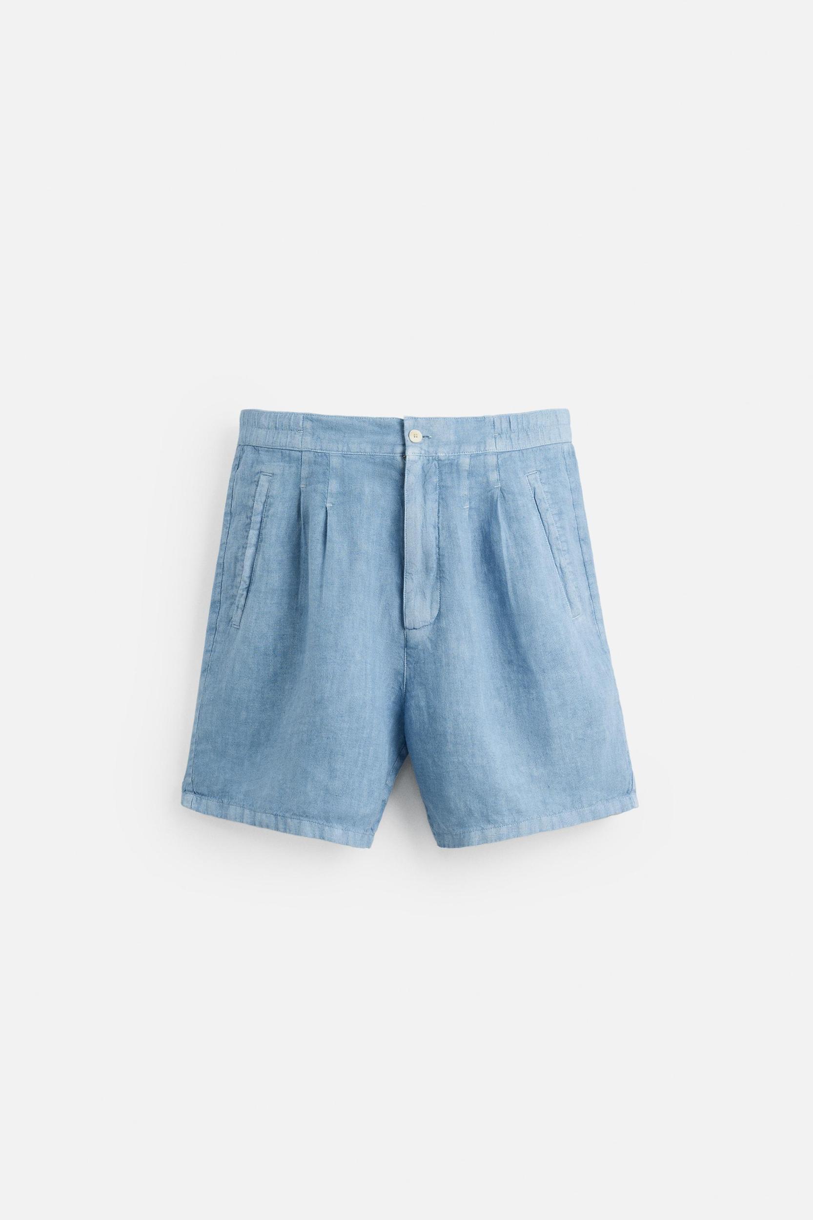 100% LINEN WASHED BERMUDA SHORTS Product Image
