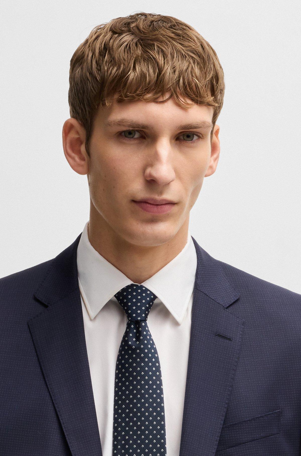 BOSS - Silk-blend tie with jacquard-woven pattern - Dark Blue Product Image