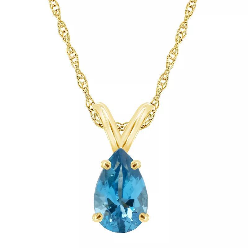 Celebration Gems 14k Gold Gemstone Teardrop Pendant Necklace, Women's, Size: 18", Blue Topaz Product Image