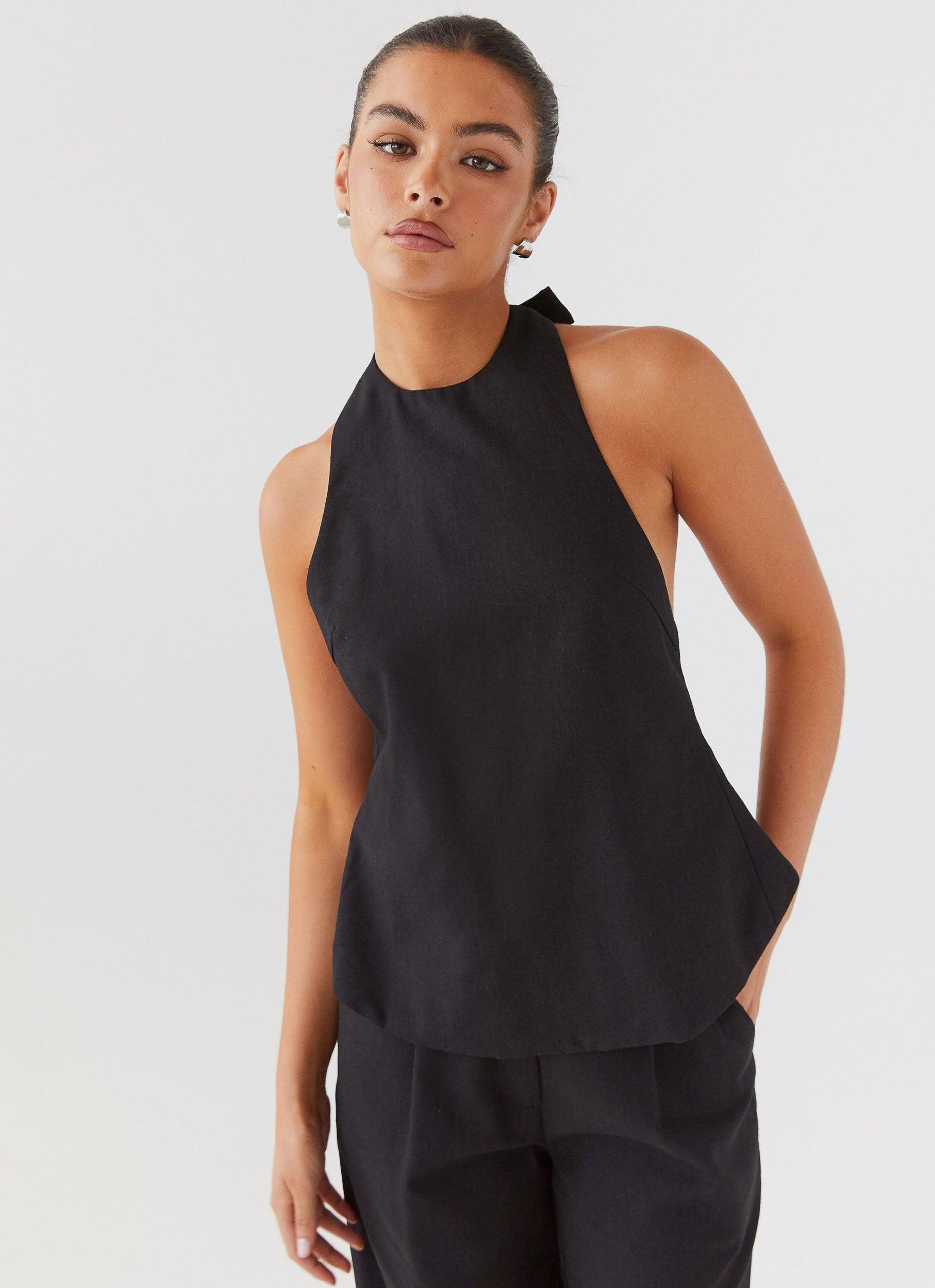 Heatwave Linen Apron Top - Black Product Image