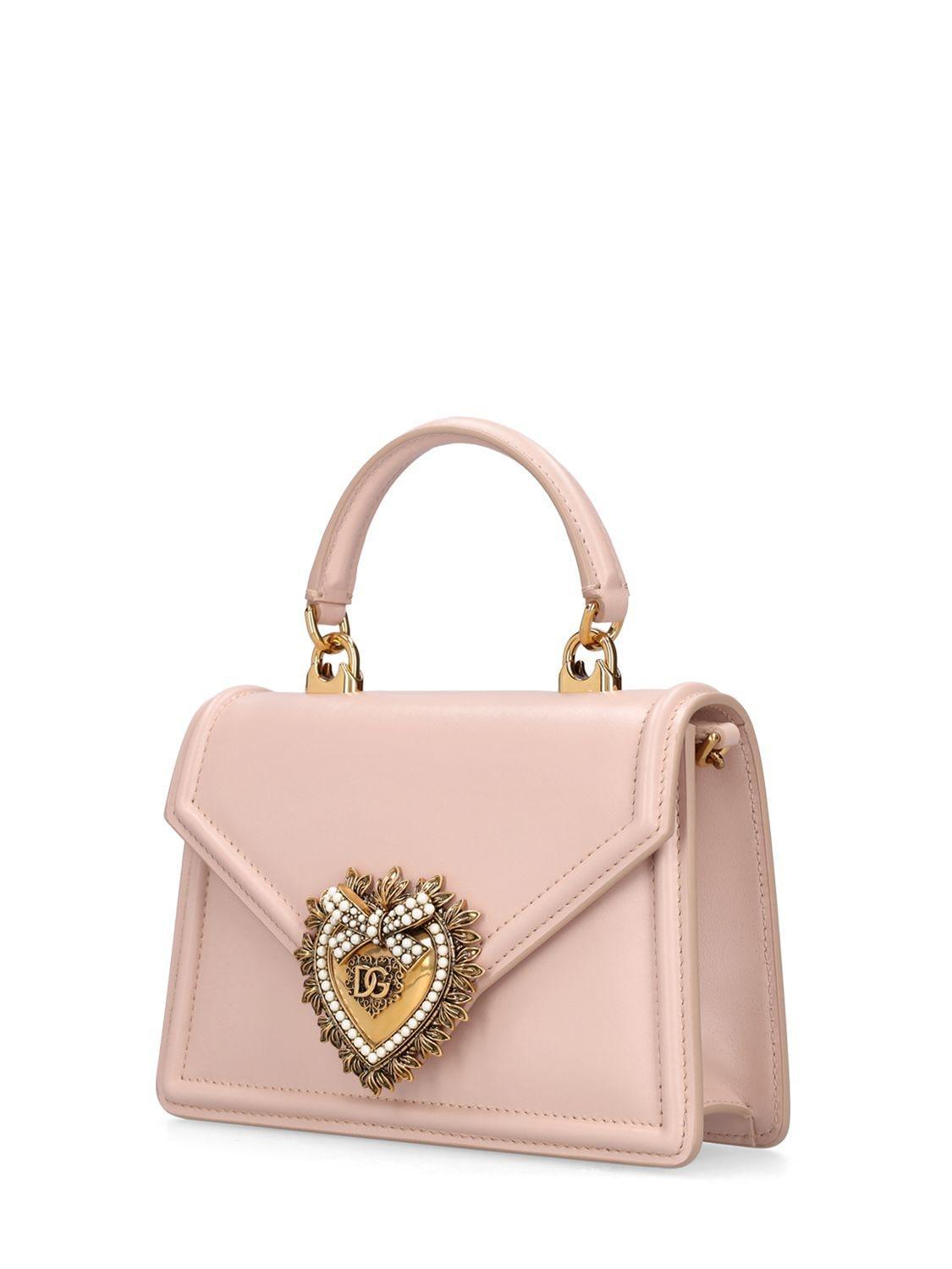 DOLCE & GABBANA Mini Devotion Leather Top Handle Bag In Beige Product Image