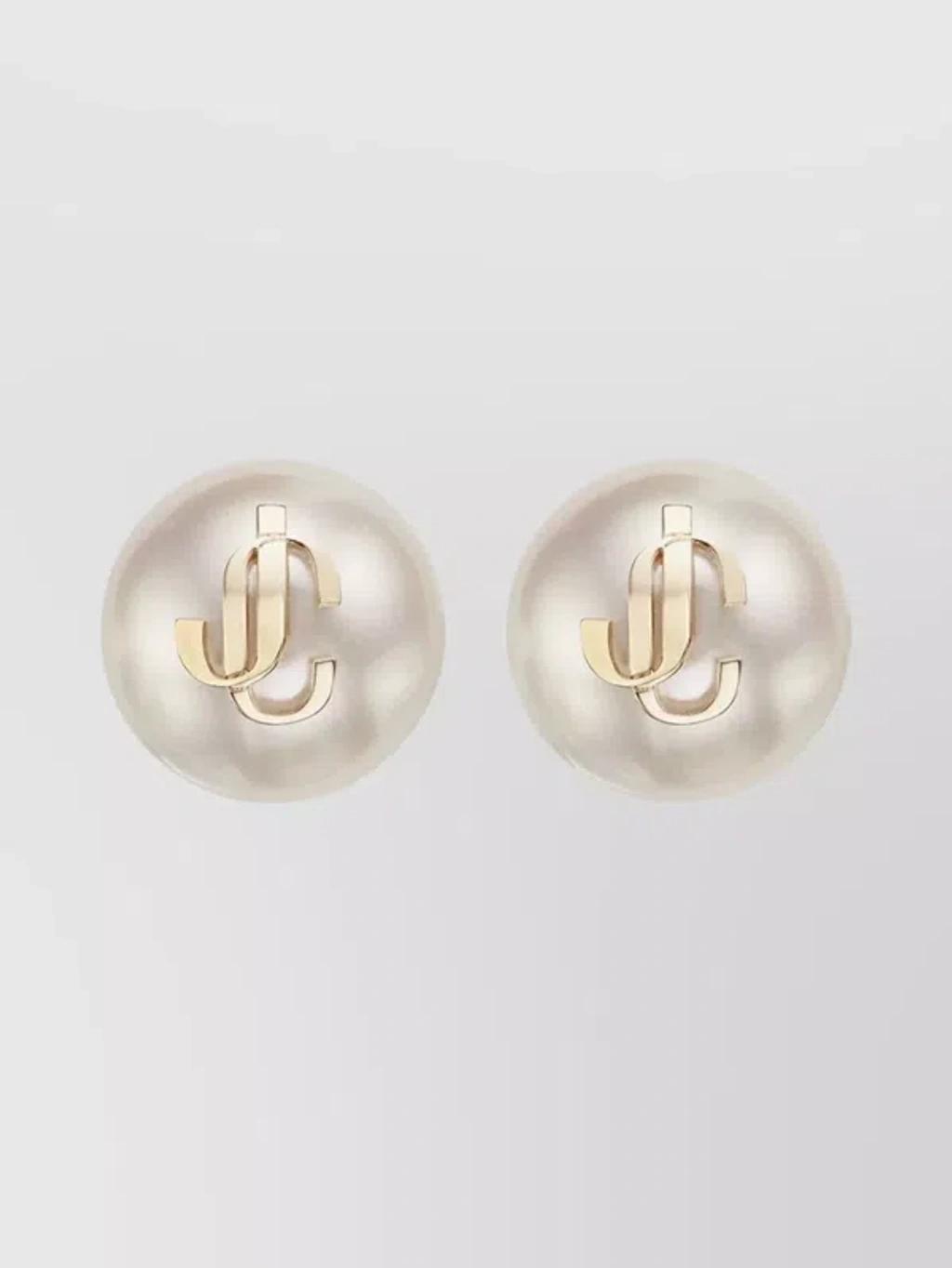 JIMMY CHOO Gold-finish Metal Jc Pearl Stud Earrings Accessories In White Product Image