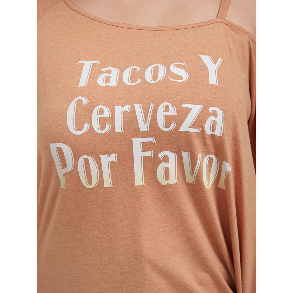Plus Size Plain Twist Front Off Shoulder T-shirt Salmon Women Casual Gathered Plain Round Neck Dailywear T-shirts BloomChic 10/M Product Image