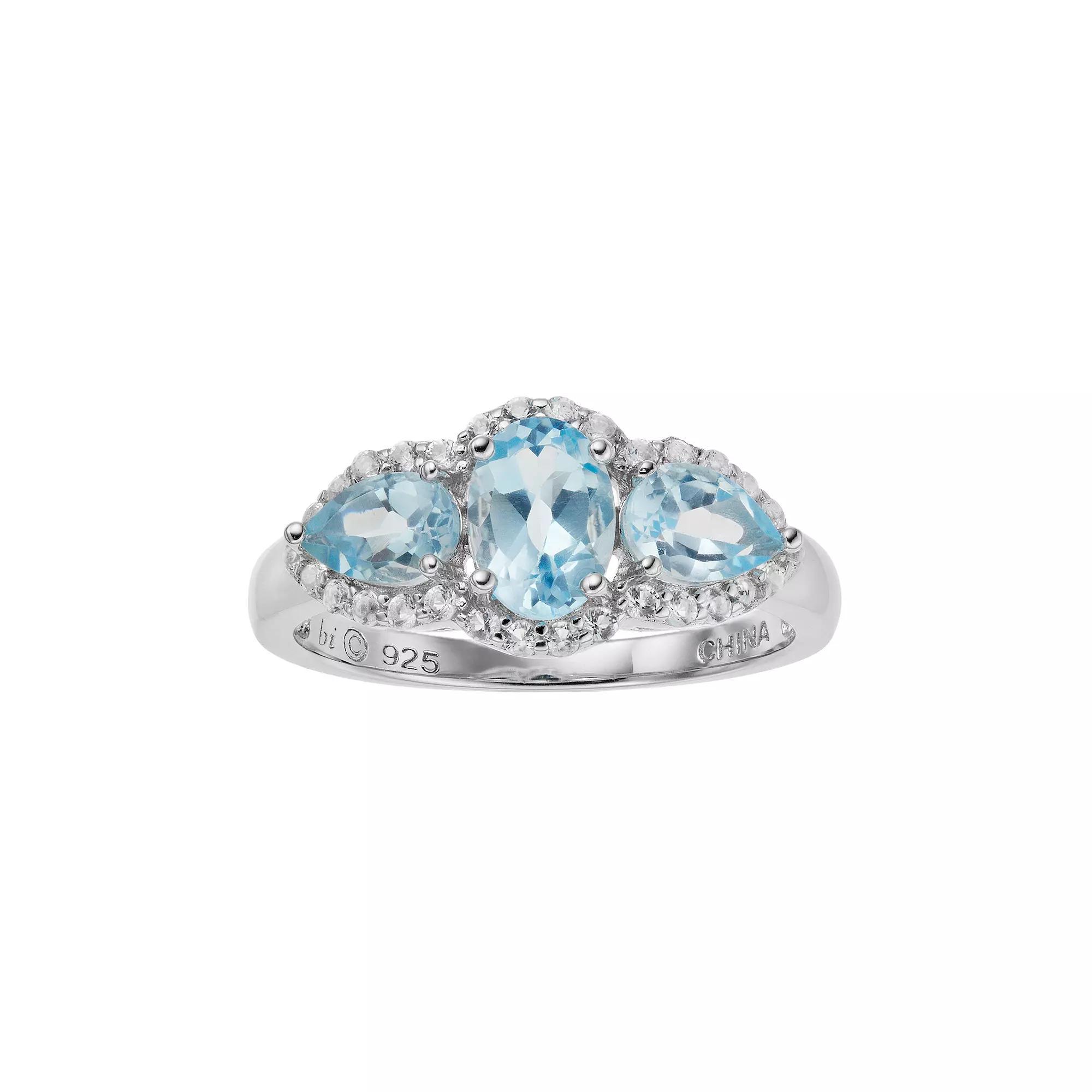 Gemminded Sterling Silver Blue & White Topaz 3-Stone Ring, Women's, Size: 9 Product Image