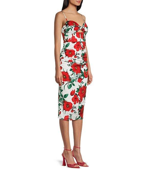Honey and Rosie Floral Printed Sleeveless Corset-Inspired Bodice Midi Dress Product Image