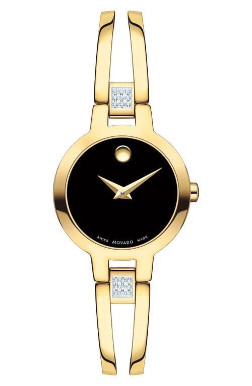 Movado Womens Swiss Amorosa Diamond-Accent Gold-Tone Pvd Stainless Steel Bangle Bracelet Watch 24mm - Gold Product Image