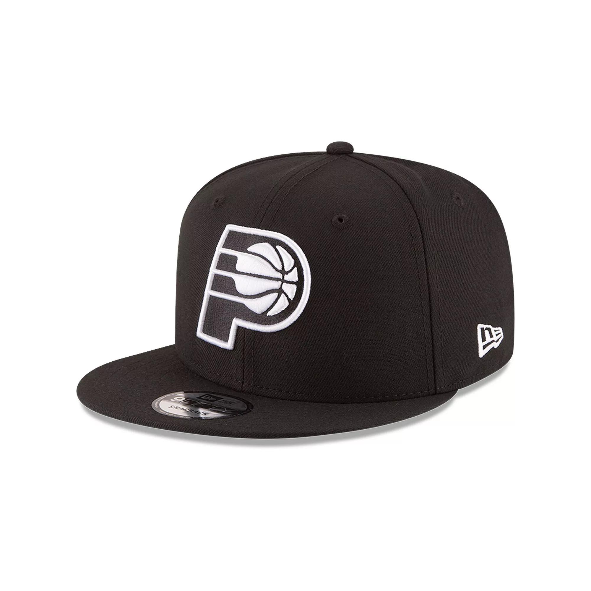 Men's New Era Black Indiana Pacers Black & White Logo 9FIFTY Adjustable Snapback Hat Product Image