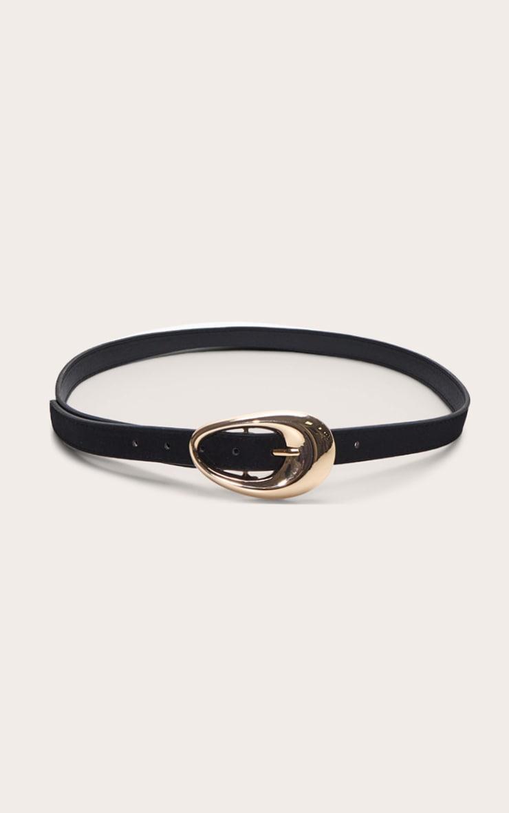 Black Smooth Oval Buckle Skinny Belt Product Image