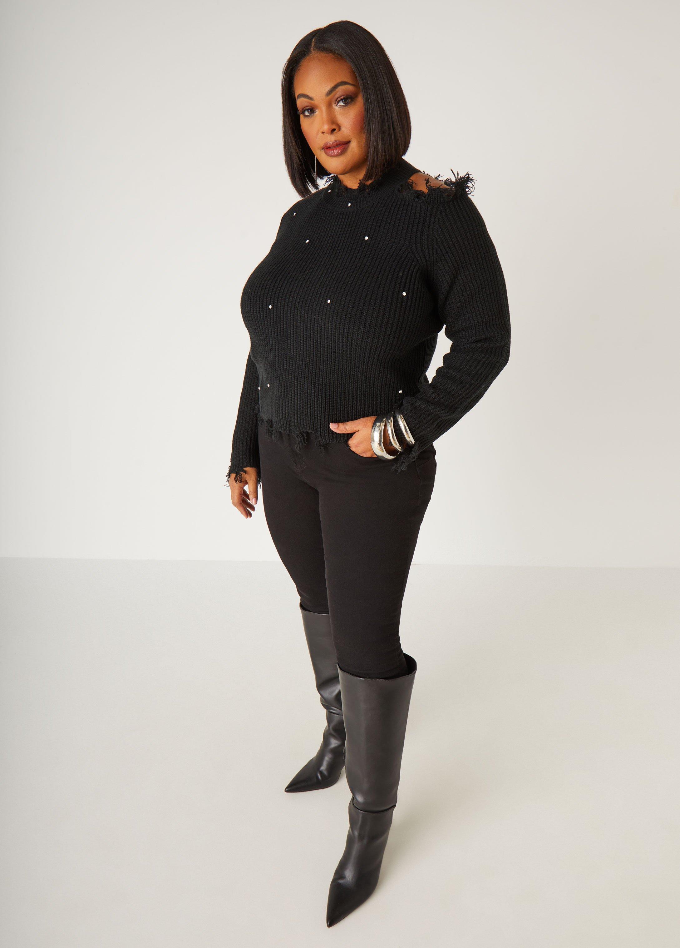 Distressed Cutout Crystal Sweater Product Image