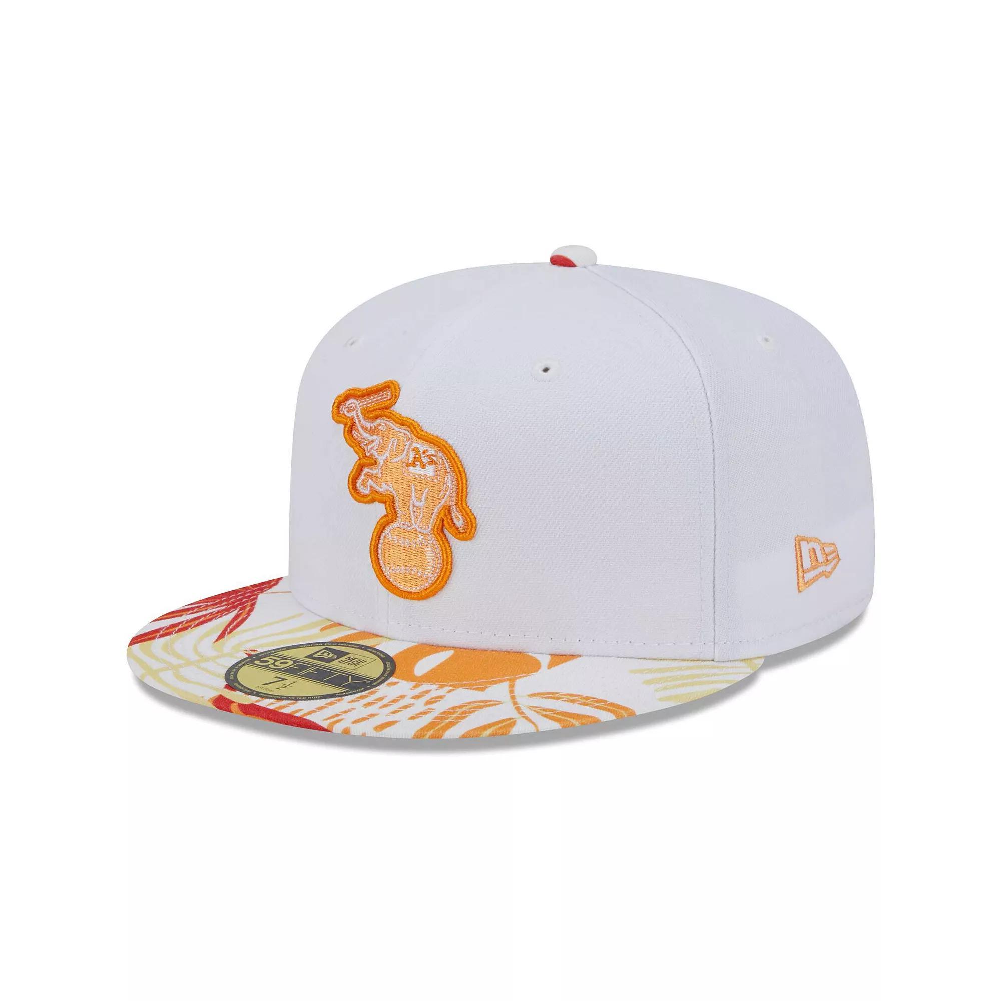 Men's New Era White/Orange Oakland Athletics Flamingo 59FIFTY Fitted Hat, Size: 7 3/8 Product Image