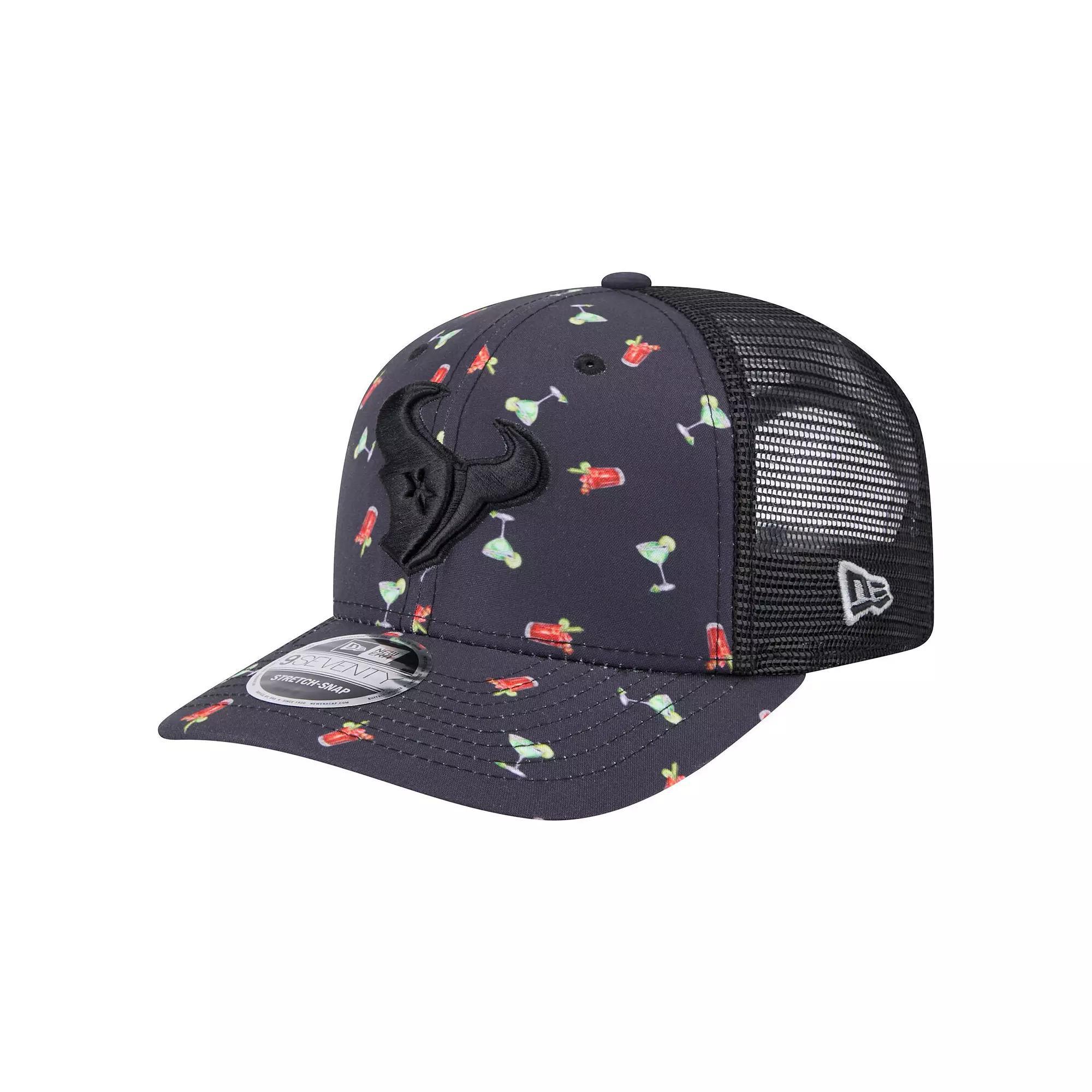 Men's New Era  Navy/Black Houston Texans Adventure Drinks Pattern 9SEVENTY Stretch-Snap Hat, Blue Product Image