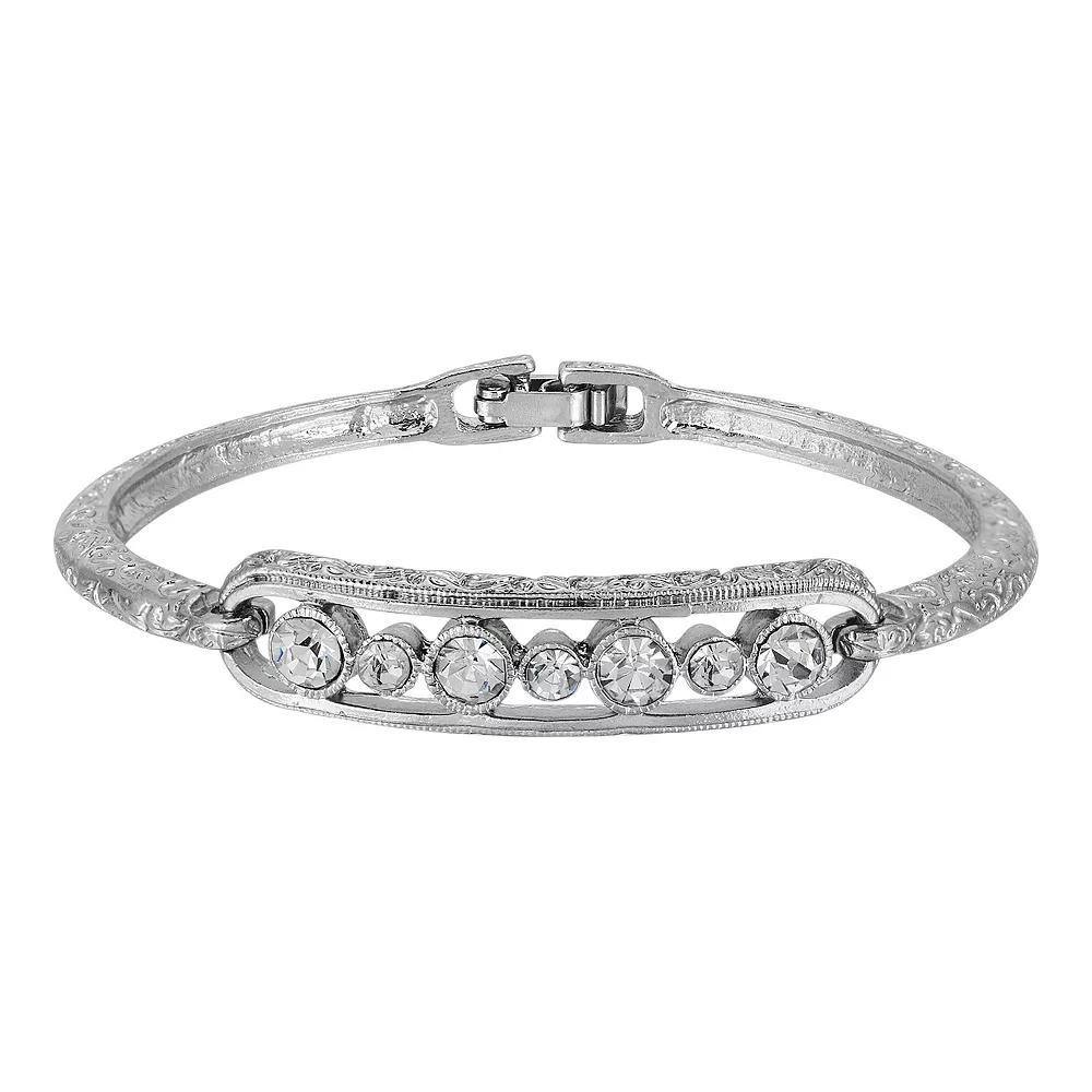 1928 Crystal Thin Bangle Bracelet, Womens, Silver White Product Image