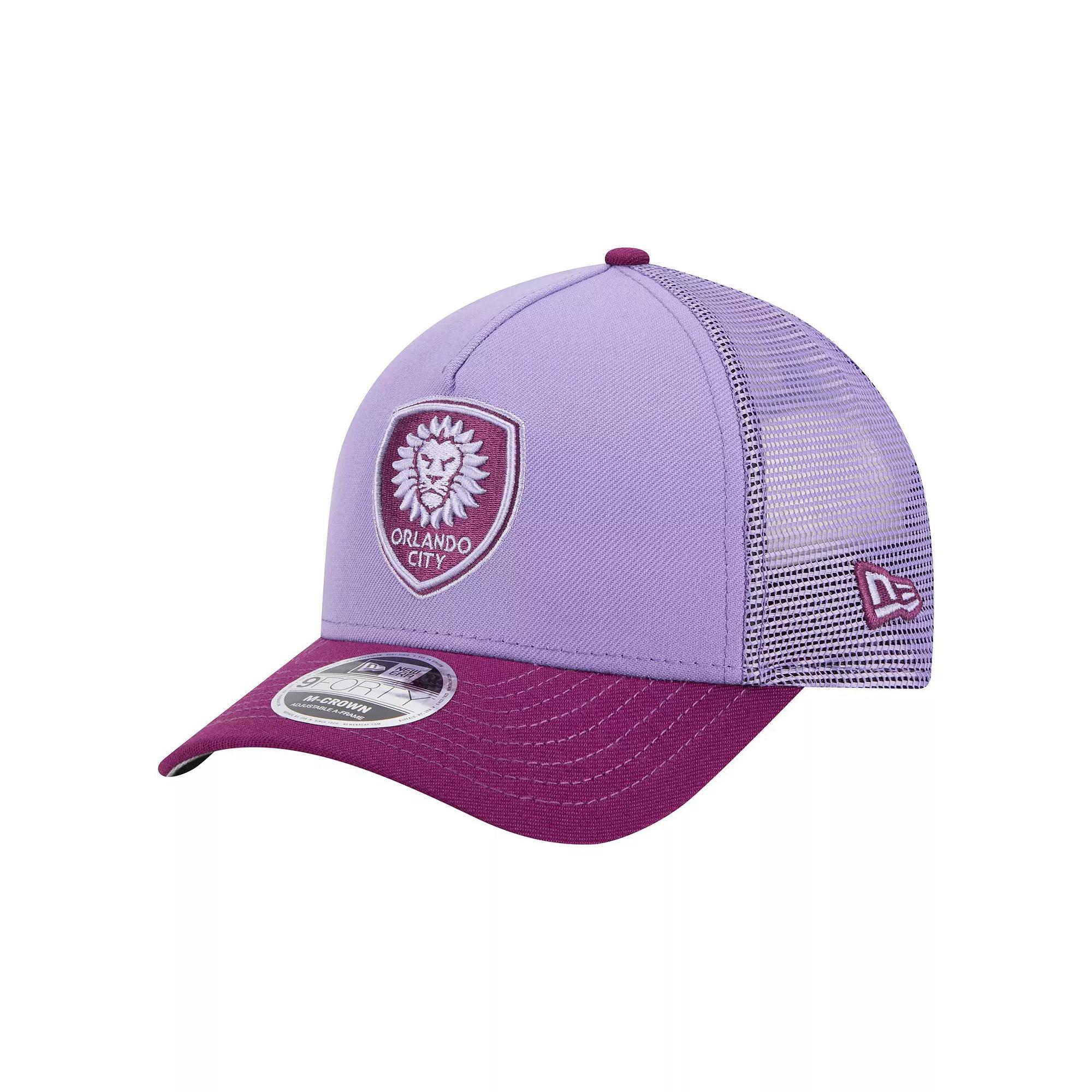 Mens New Era Purple Orlando City SC Color Pack 9FORTY A-Frame Adjustable Trucker Hat Product Image