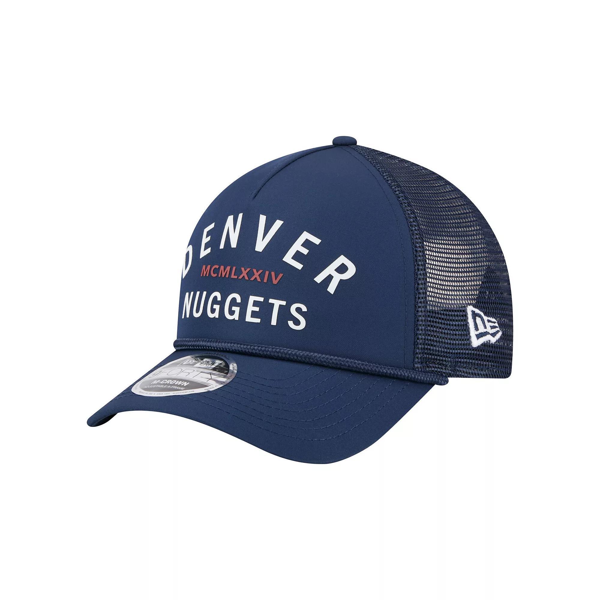 Men's New Era  Navy Denver Nuggets Minimalist A-Frame 9FORTY Trucker Hat, Nug Blue Product Image
