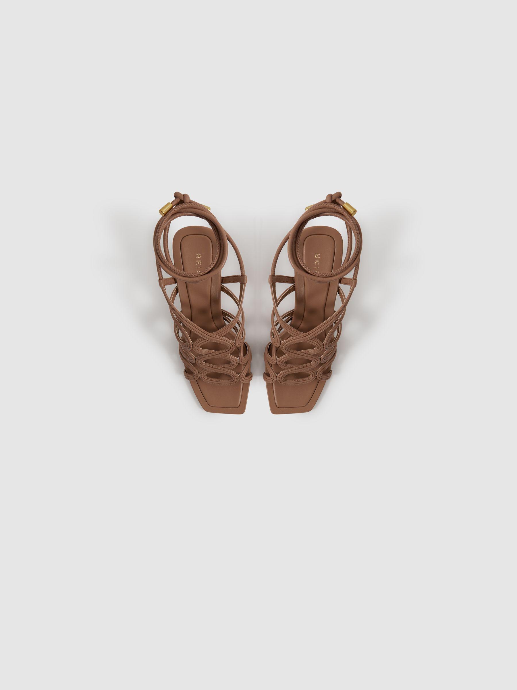Strappy Open Toe Heeled Sandals in Nude Product Image