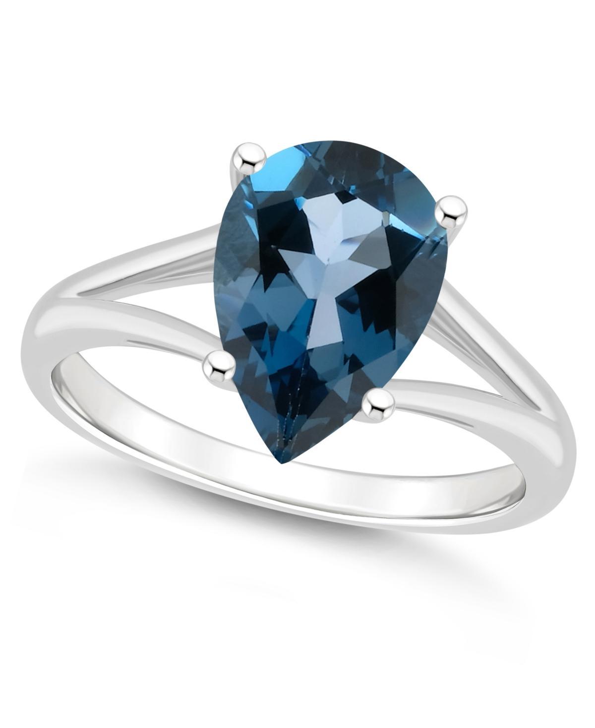 Alyson Layne Sterling Silver 12 mm x 8 mm Pear Shape Gemstone Split Shank Solitaire Ring, Women's, Size: 6, London Blue Topaz Product Image