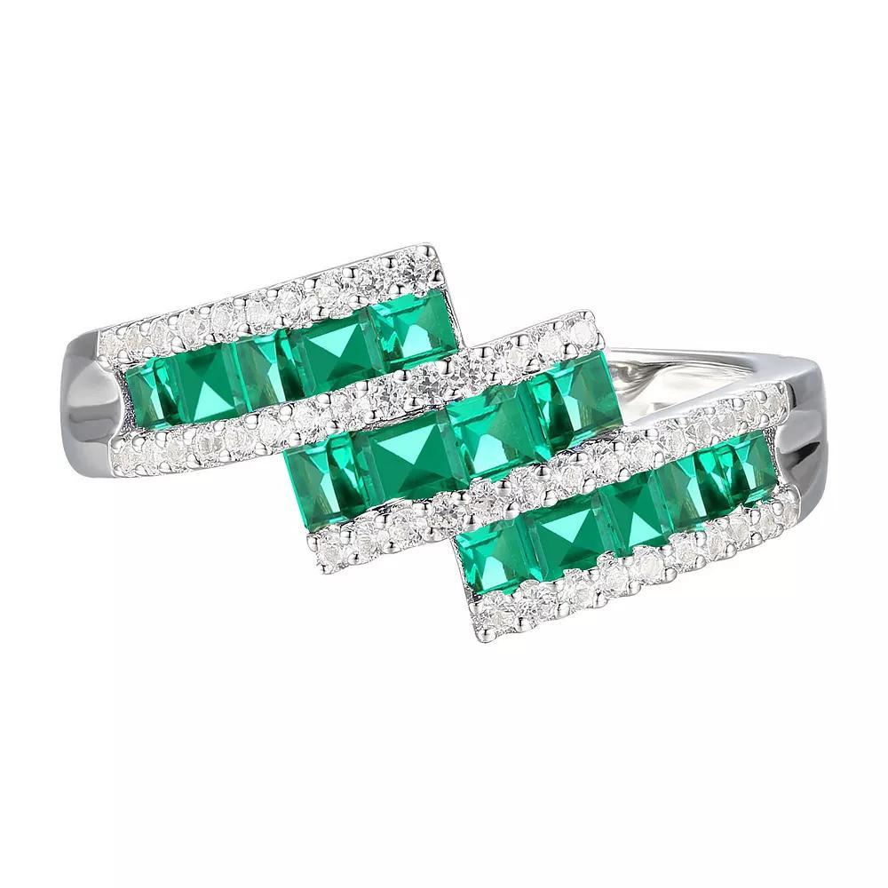Sterling Silver Lab-Created Emerald & Lab-Created White Sapphire Ring, Women's, Size: 7 Product Image