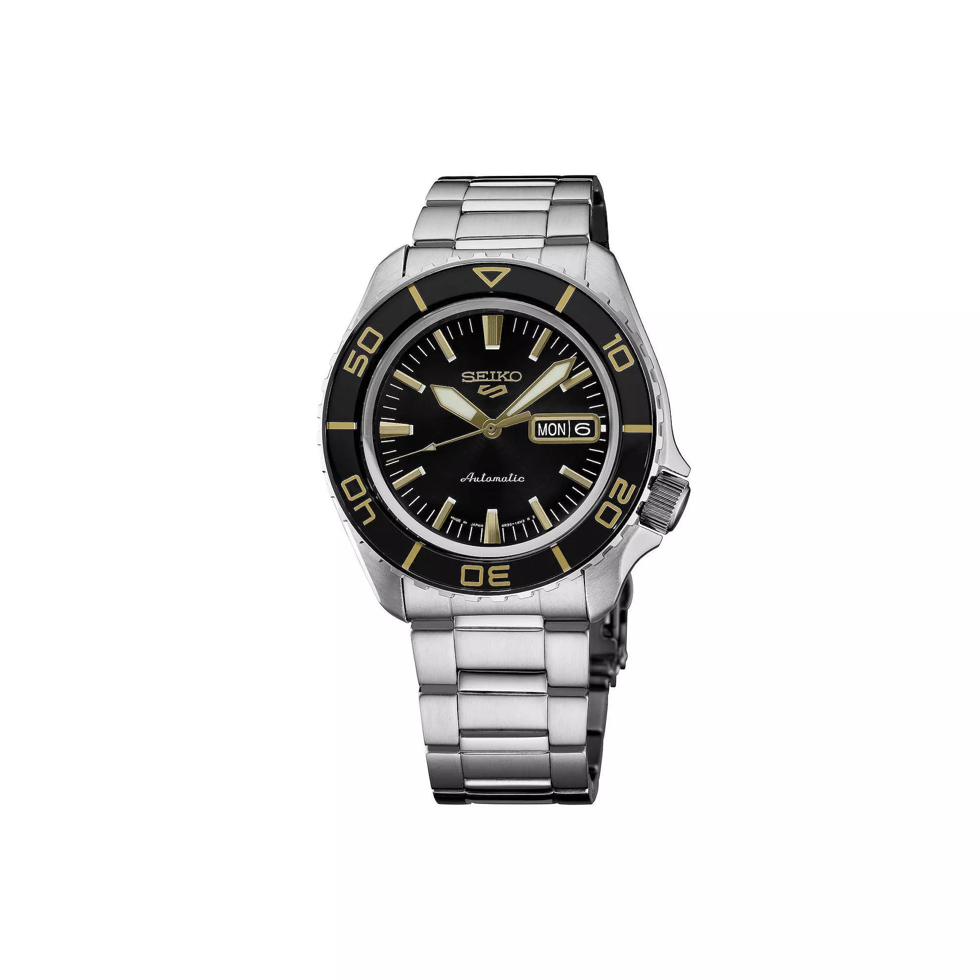 Mens Seiko 5 Sports Black Dial Stainless Steel Automatic Watch - SRPK99 Silver Product Image