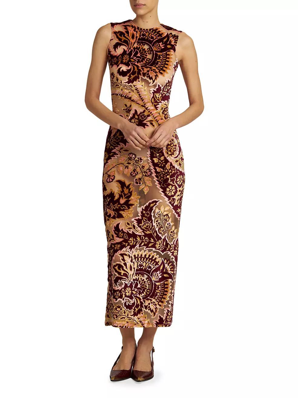 Floral Velvet Mesh Sleeveless Midi-Dress Product Image