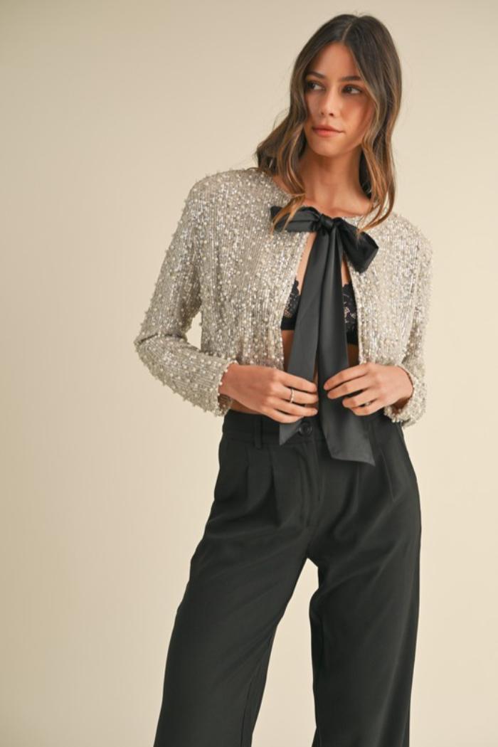 Pearl/Sequin Bow Jacket Product Image