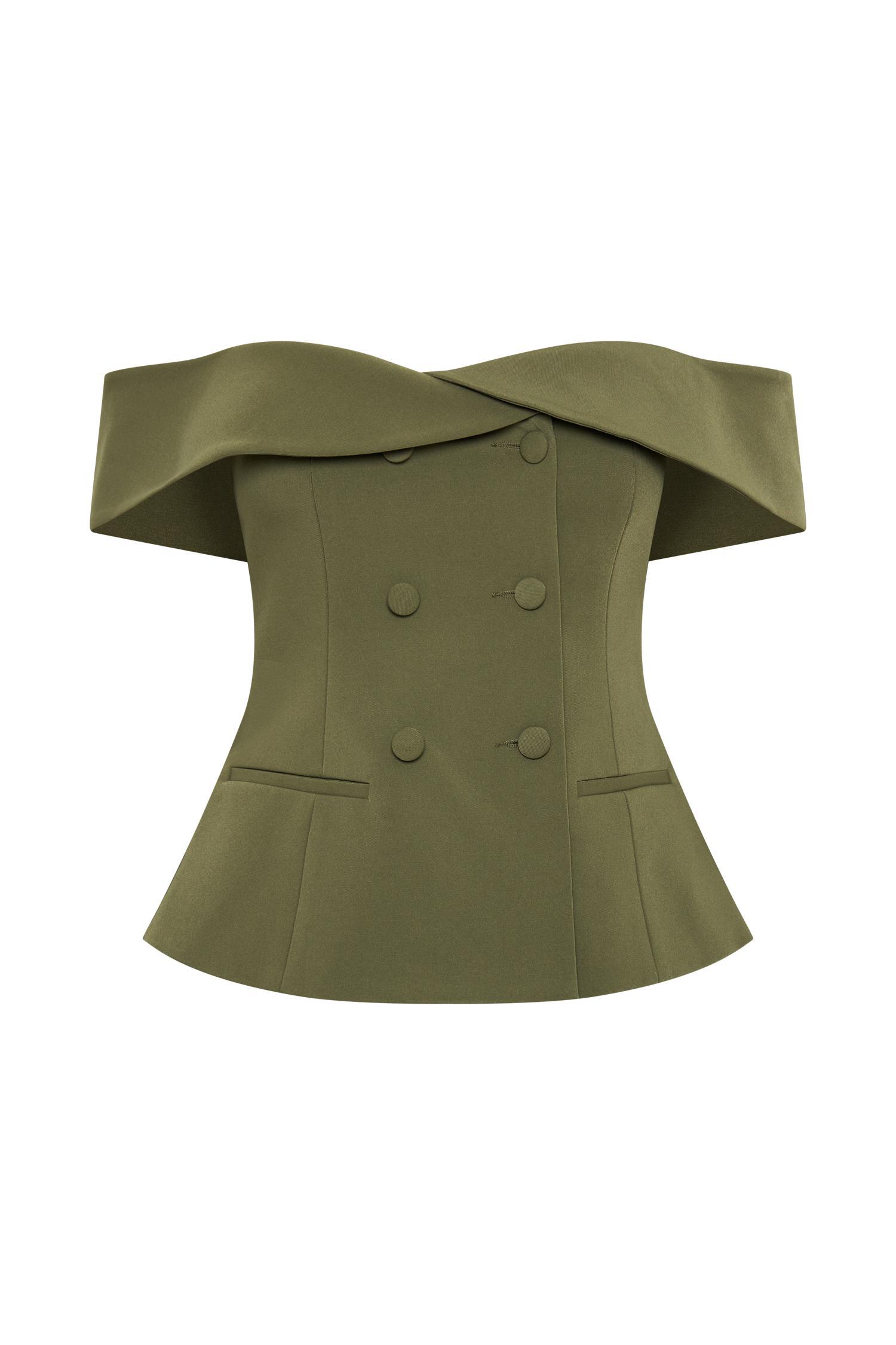 Krista Strapless Suiting Top - Military Olive Product Image