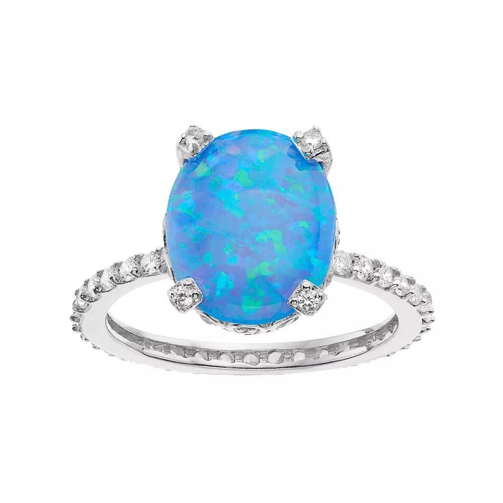 Sophie Miller Sterling Silver Lab-Created Blue Opal & Cubic Zirconia Oval Ring, Womens Product Image
