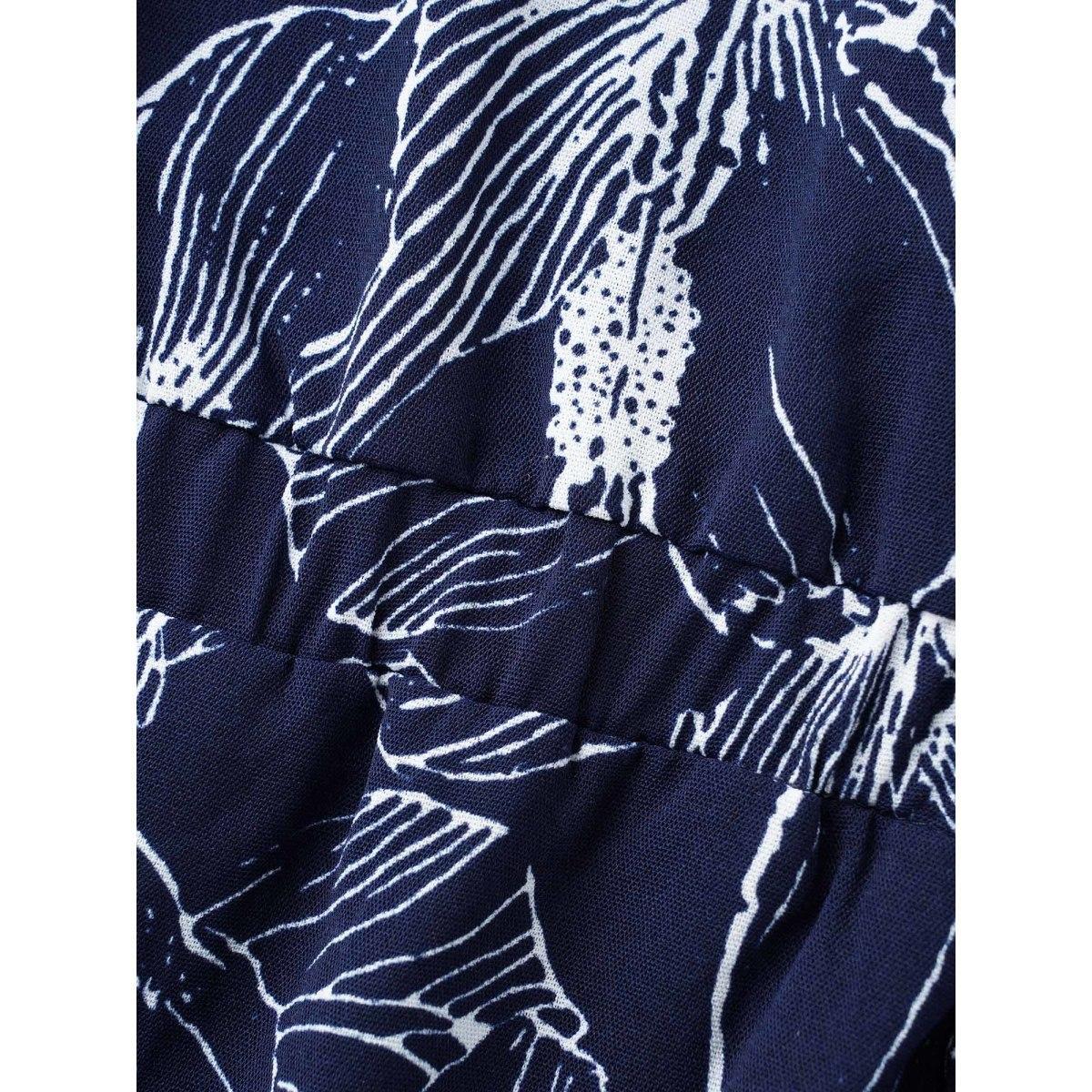 Plus Size Silhouette Floral Print Tie Knot Dress Navy Women Elegant Tie knot V-neck Elbow-length sleeve Curvy BloomChic 22-24/3X Product Image