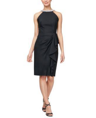 Alex Evenings Womens Embellished Halter Ruffled Dress Product Image